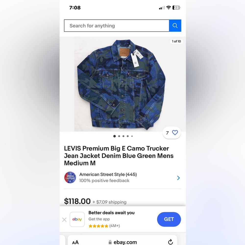 Levis Camoflauge Jean Trucker Jacket Men's Size L Premium Denim Streetwear